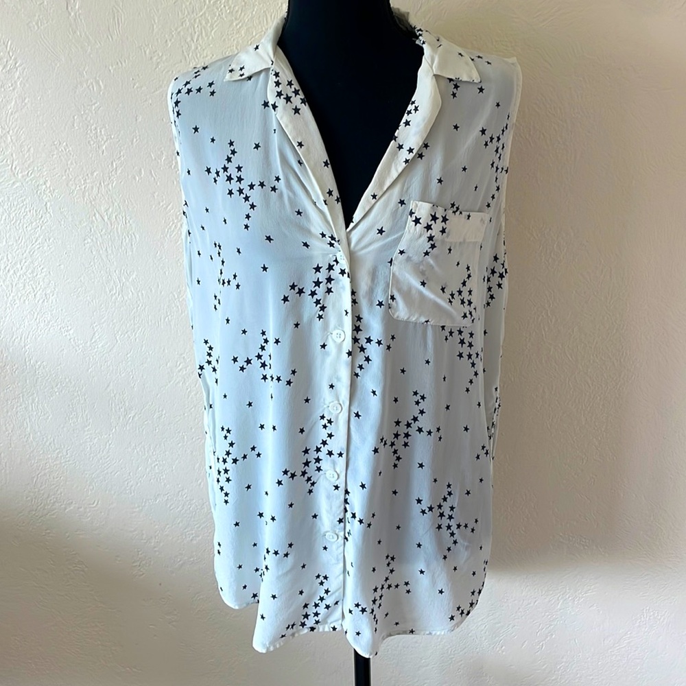 Equipment silk White and Black Star Print sleevless tank